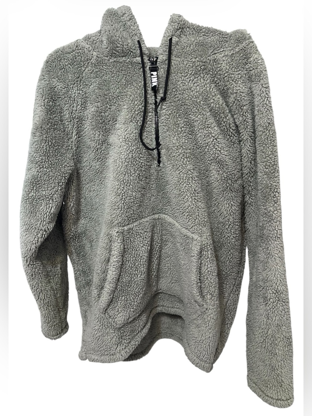 PINK Victoria’s Secret Sherpa Pullover Hoodie – Olive Green | Size L